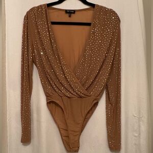 NanaMacs Brown Rhinestone Bodysuit